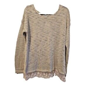 Olivia & Sky tan lightweight sweater with lace-Women's Size Large